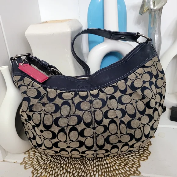 Coach Navy and Tan Signature Hobo Bag - Picture 13 of 13